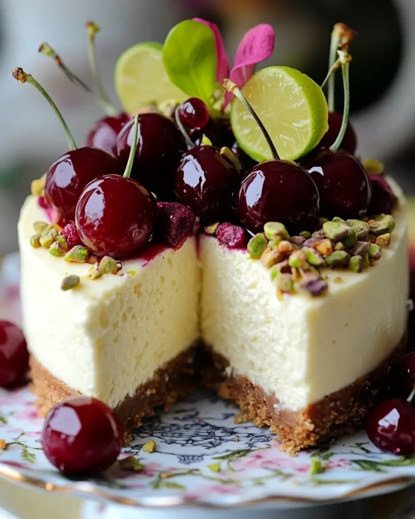 Lemon-Lime Cherry Pistachio Cheesecake