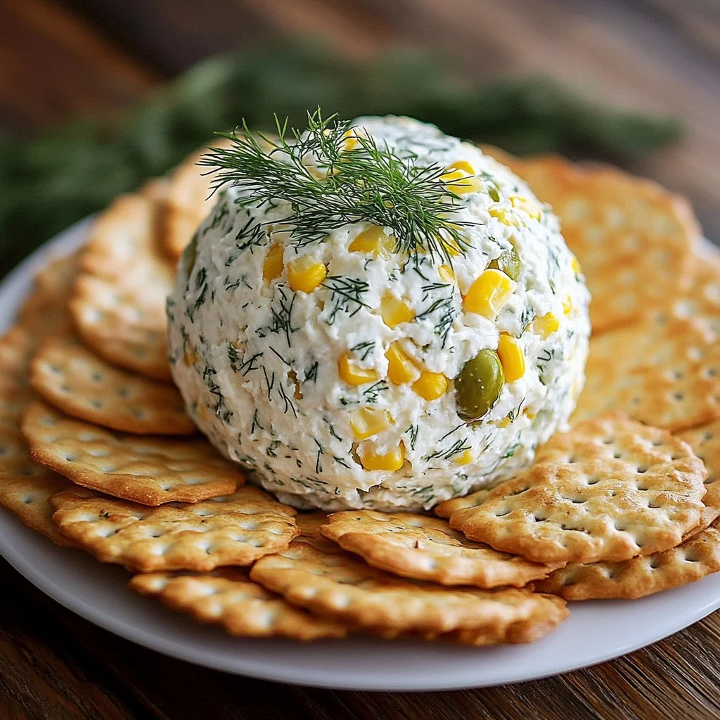 Delicious homemade cheese ball with herbs and spices on a serving platter