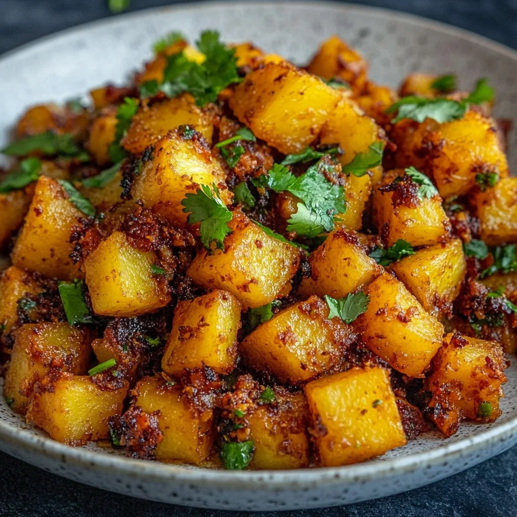 Chorizo and potato skillet dish served in a cast-iron pan