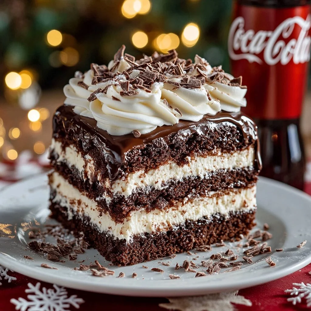 Delicious Coca-Cola fudge layer cake with rich chocolate frosting