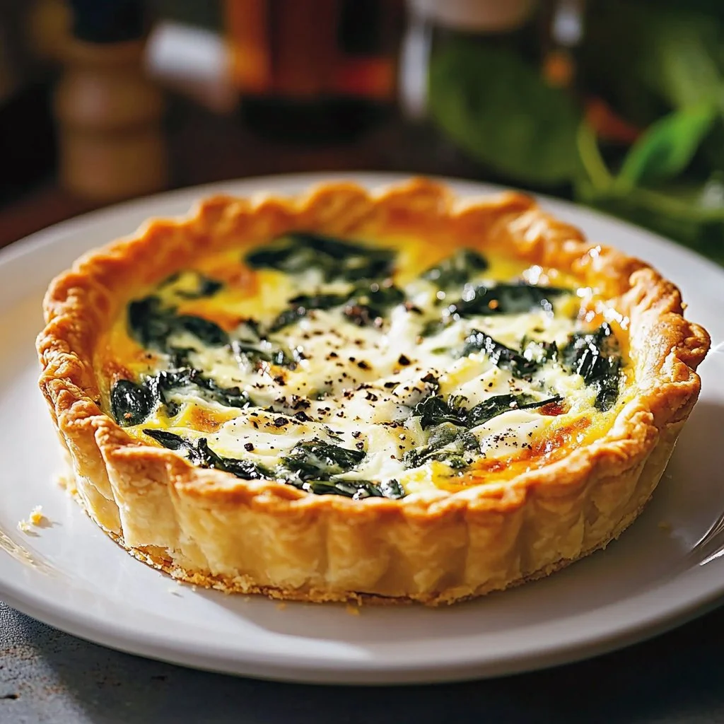 Delicious ricotta spinach quiche served with a side salad