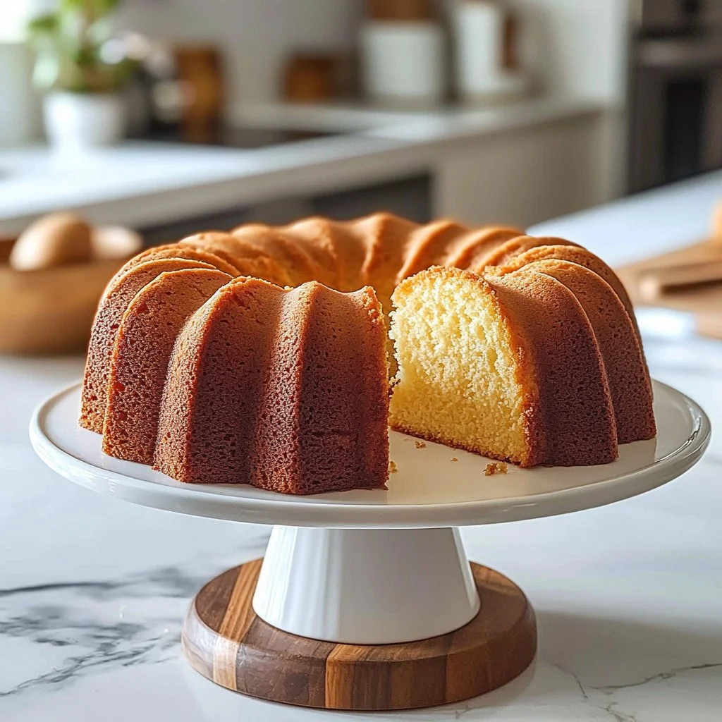 Delicious sour cream pound cake sliced and served on a plate