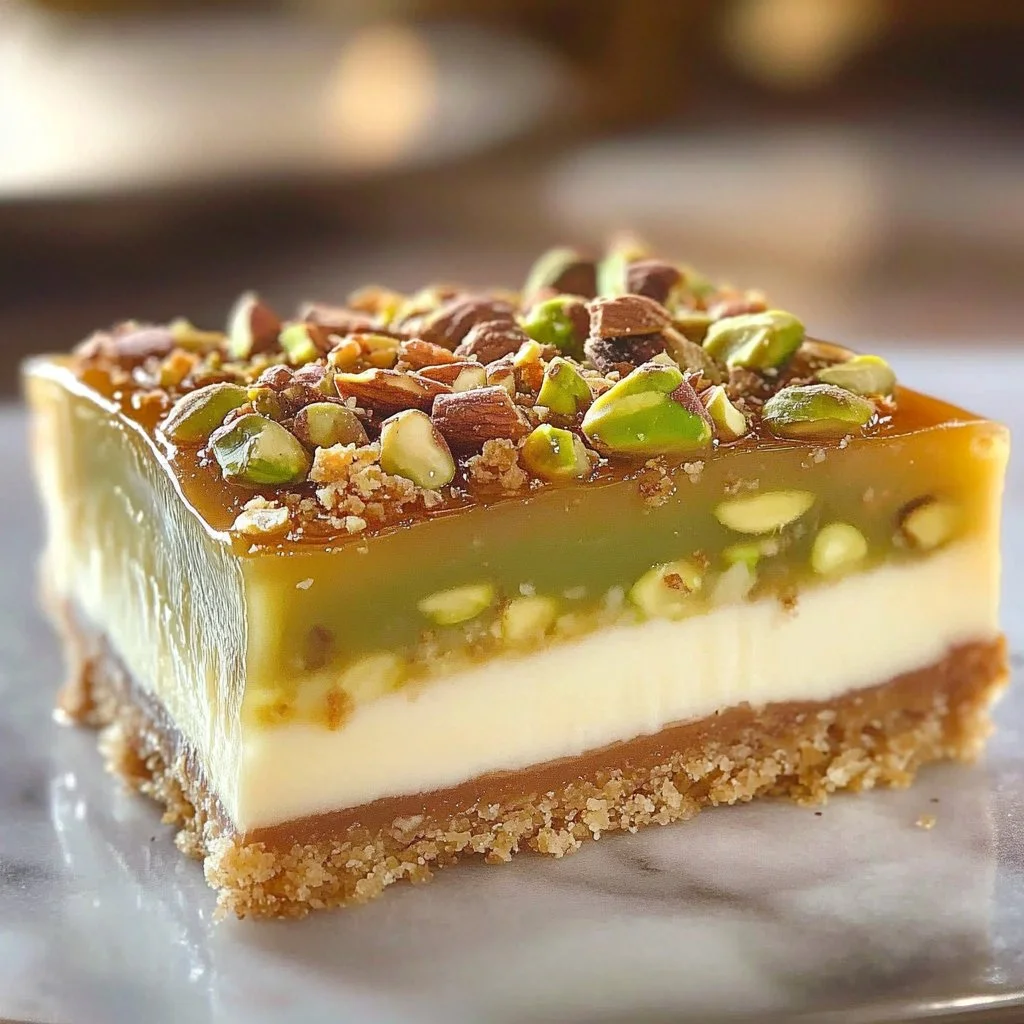 Delicious Baklava Cheesecake with layers of flaky pastry and creamy filling