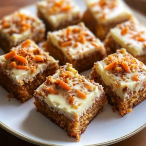 Freshly baked carrot cake blondies topped with cream cheese frosting