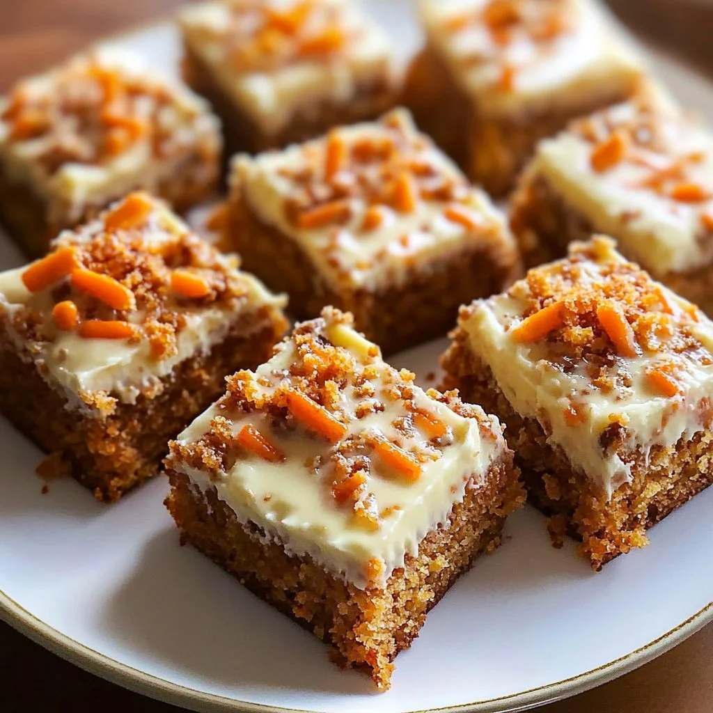 Freshly baked carrot cake blondies topped with cream cheese frosting