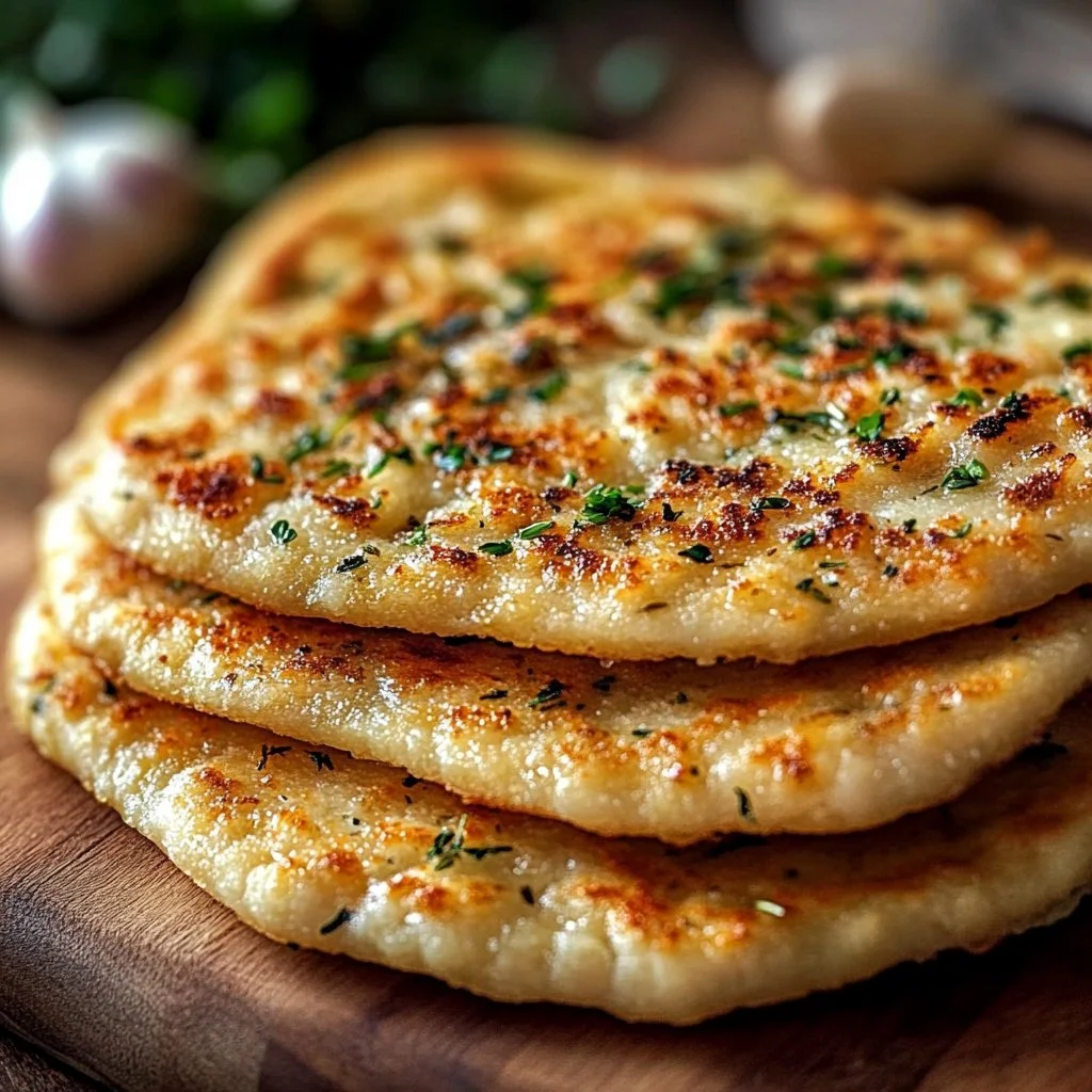 Cheesy Keto Garlic Flatbread served on a wooden platter