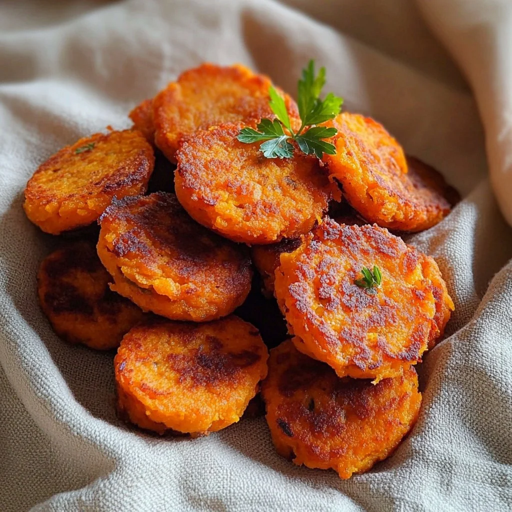 Crispy smashed carrot bites served on a plate with fresh herbs