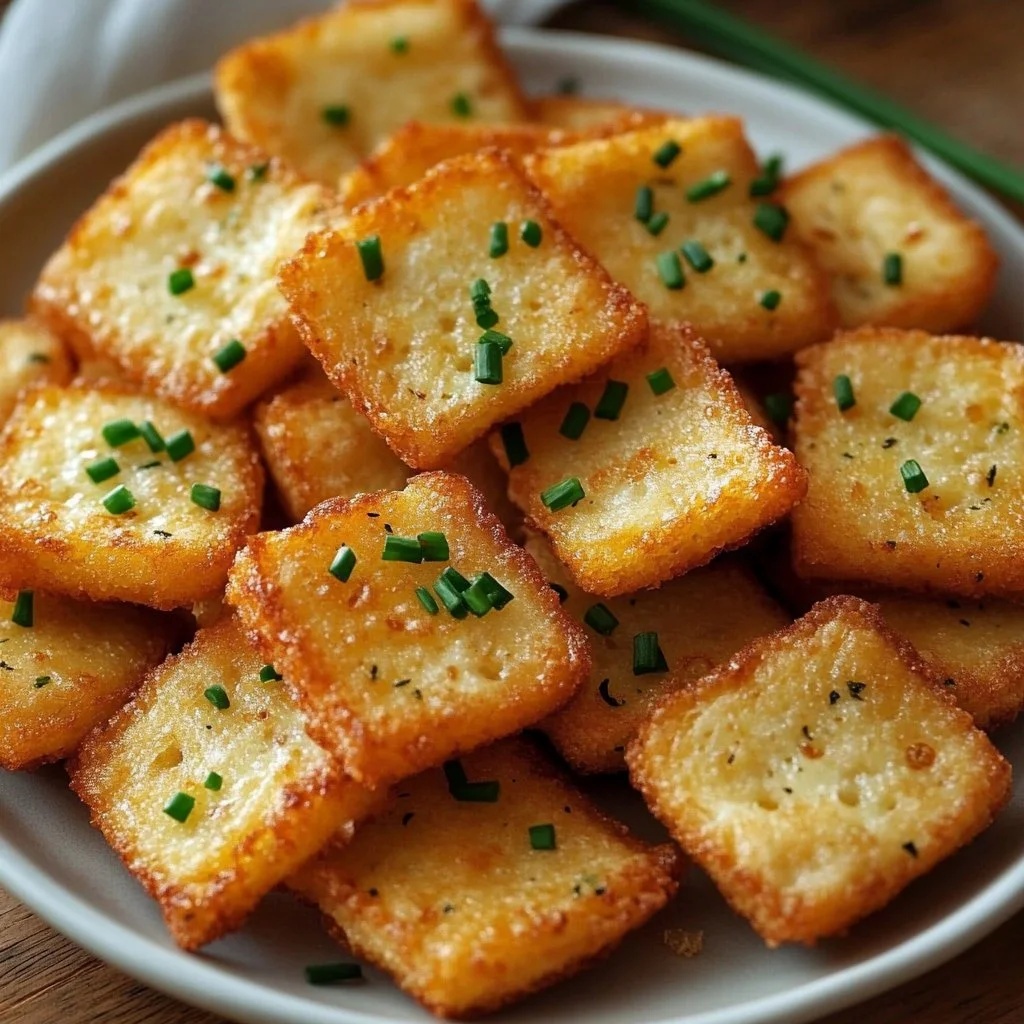 Plate of Garlic Bread Ritz Bits garnished with herbs and melted cheese.
