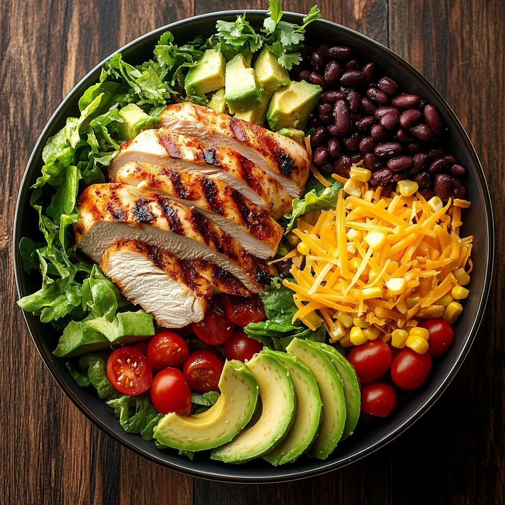 High Protein Southwest Chicken Salad with vibrant ingredients and toppings