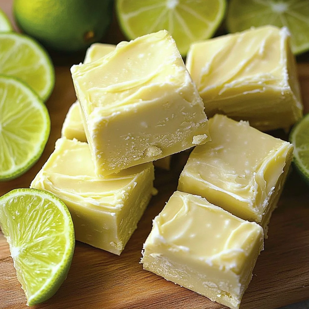 A delicious piece of Key Lime Fudge on a decorative plate