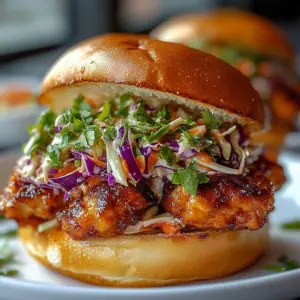 Bang Bang Spicy Chicken Sandwich with fresh toppings and spicy sauce