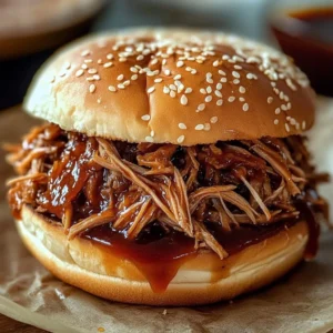 BBQ pulled chicken sandwiches with coleslaw on a wooden board