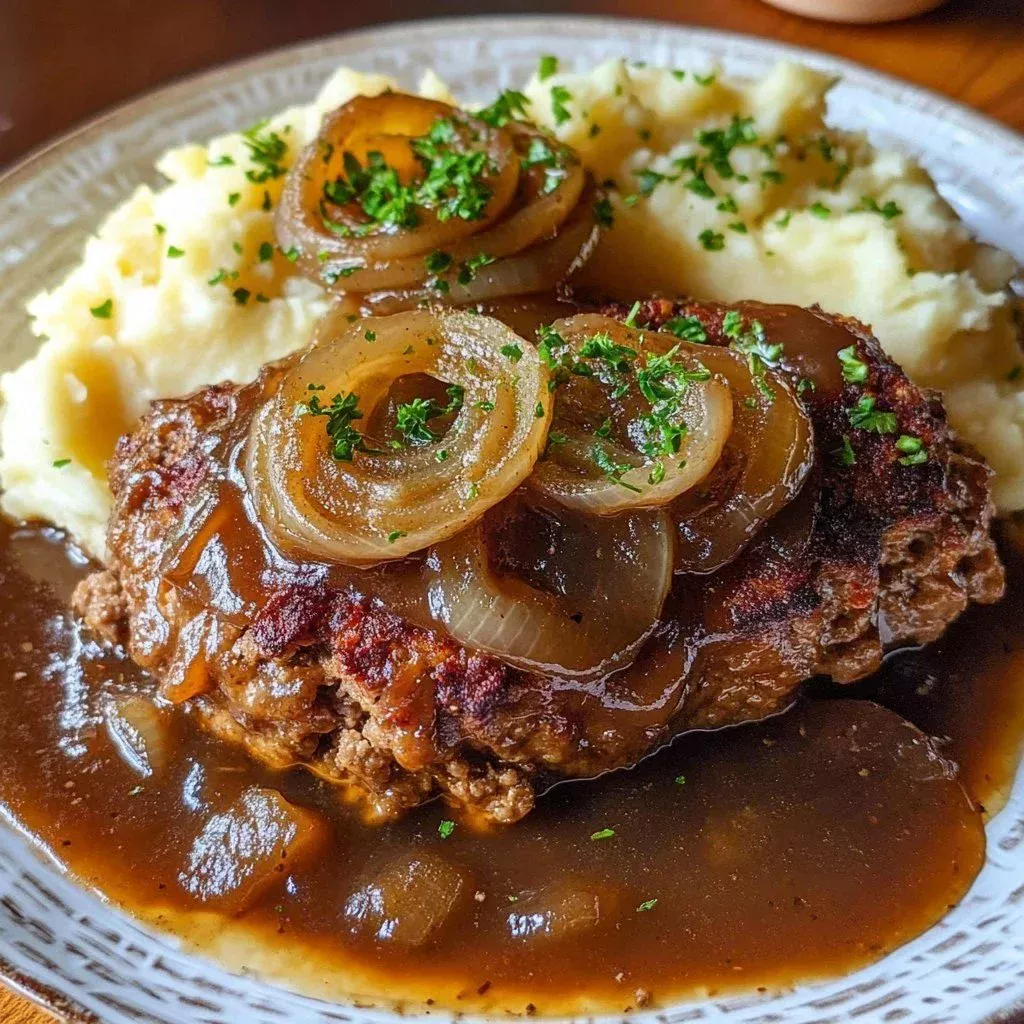 Delicious beef patties served with rich gravy on a plate