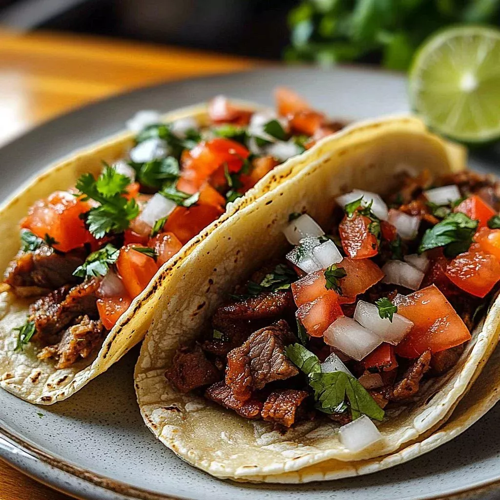 Delicious beef skirt tacos served with fresh toppings