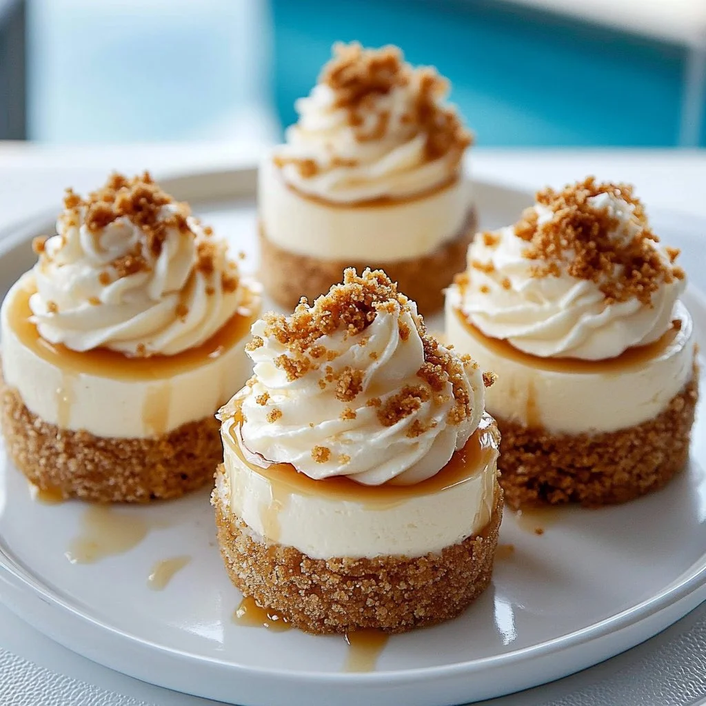 Delicious Biscoff mini cheesecake bites topped with crushed Biscoff cookies.