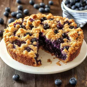 Blueberry Banana Crumb-Topped Cake fresh out of the oven with a crumb layer