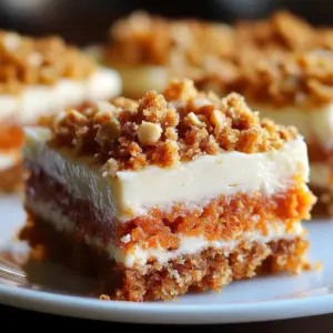 Delicious carrot cake bars topped with creamy frosting