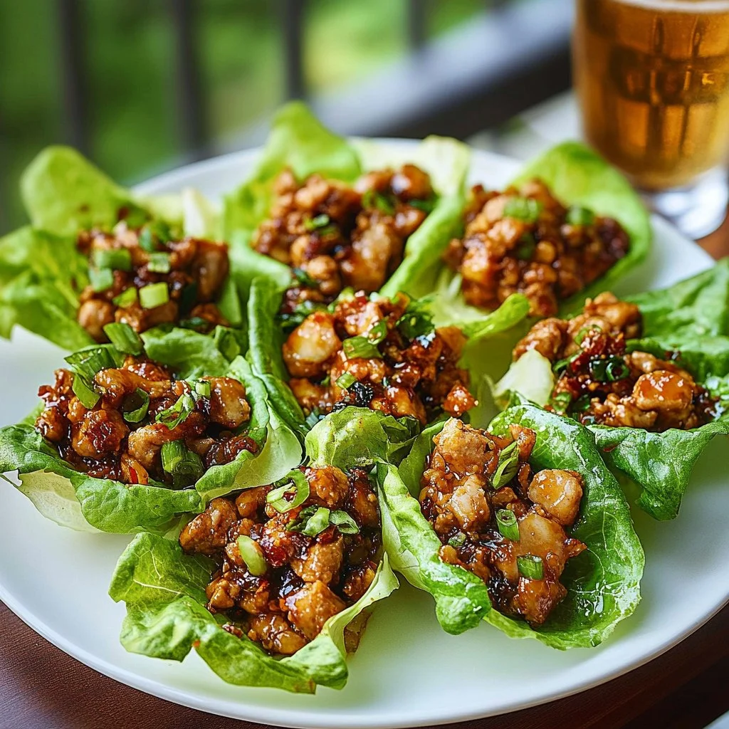 Delicious Chang's Chicken Lettuce Wraps served with fresh vegetables