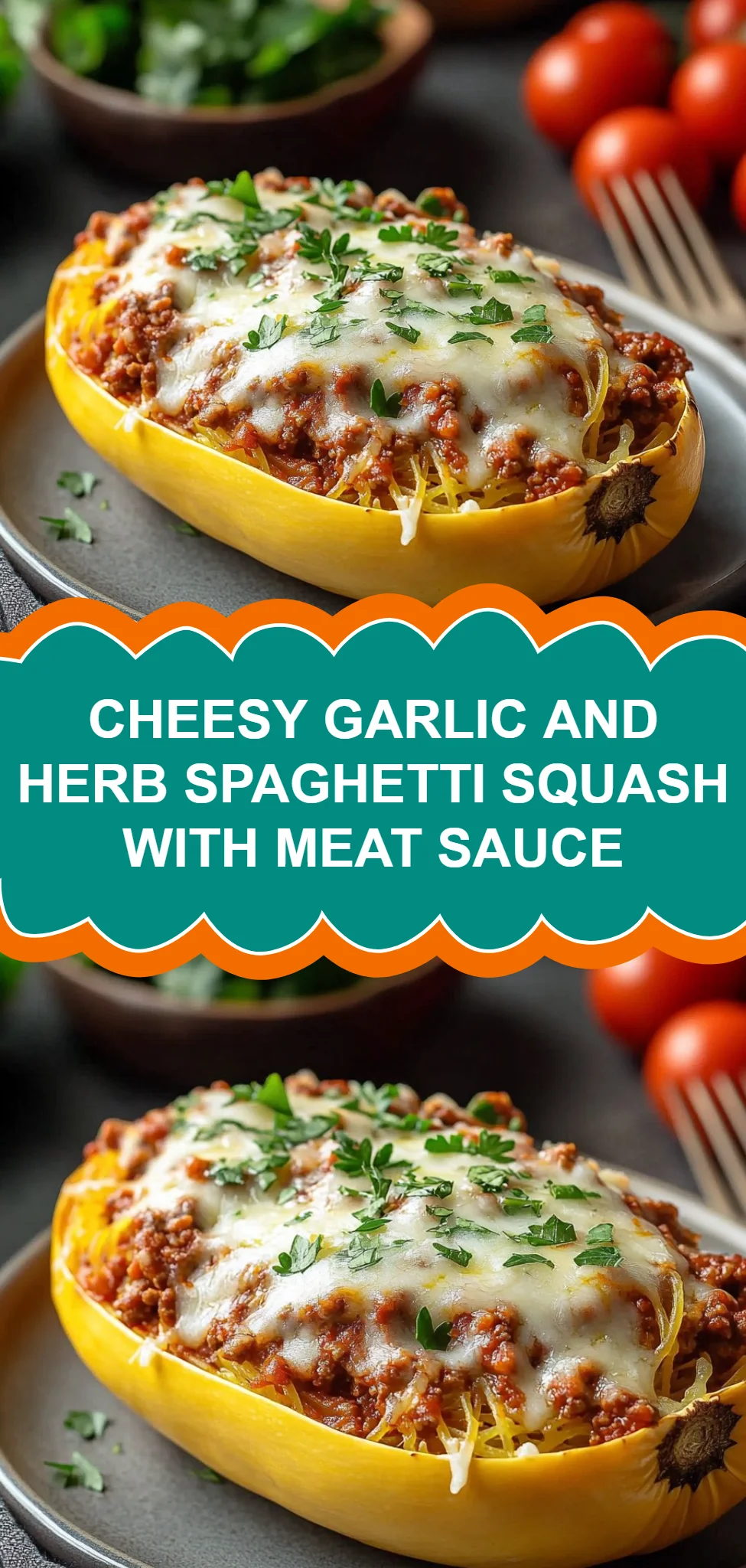 Cheesy Garlic and Herb Spaghetti Squash with Meat Sauce