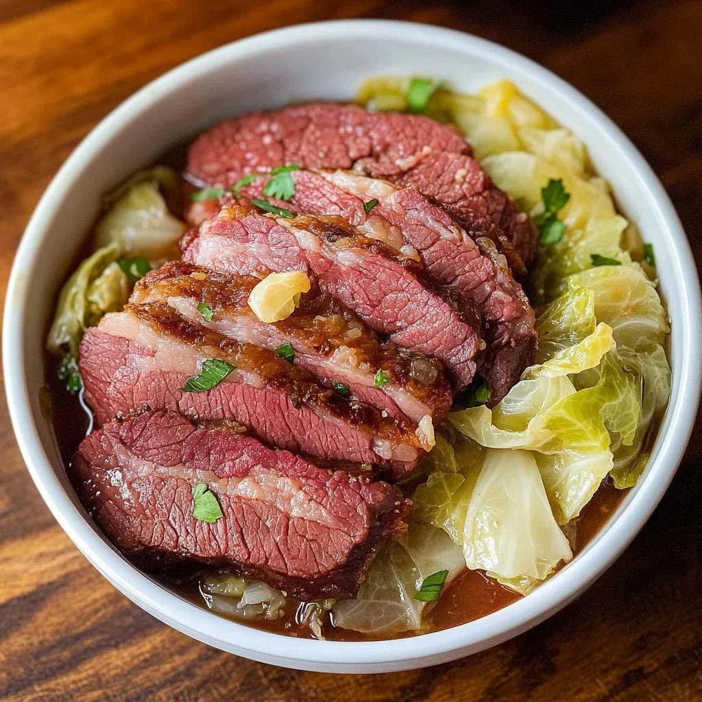 Classic Irish Beef and Cabbage dish served on a plate