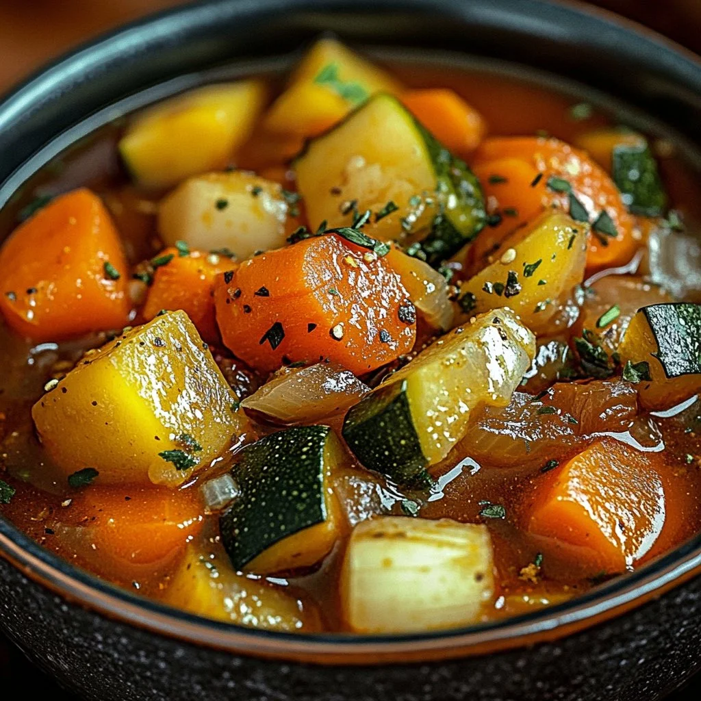 Cozy autumn crockpot veggies in a slow cooker with seasonal spices and herbs