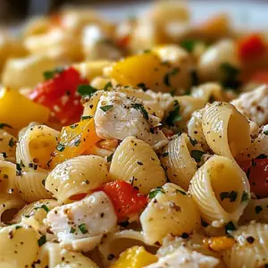Delicious Crab Pasta Salad served in a bowl for a summer picnic.