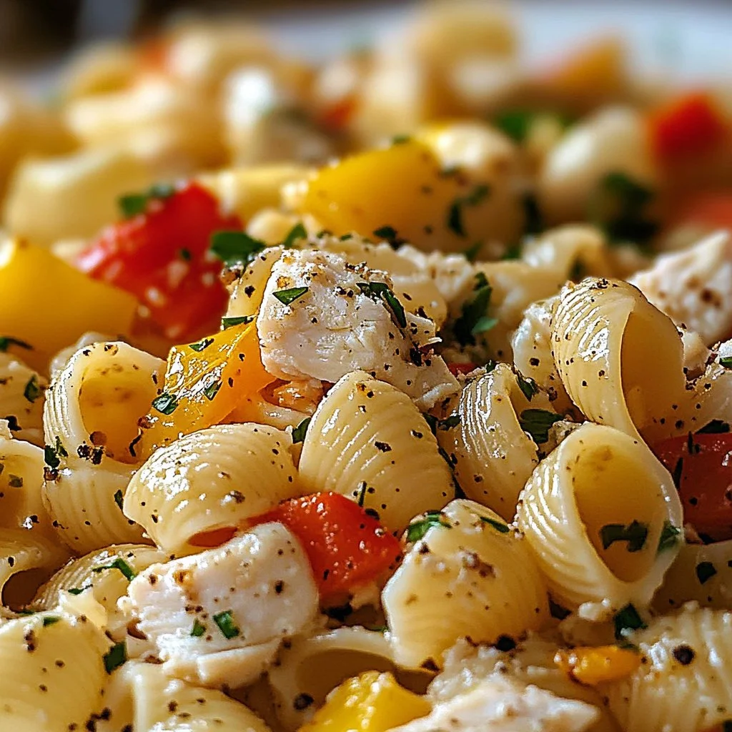 Delicious Crab Pasta Salad served in a bowl for a summer picnic.