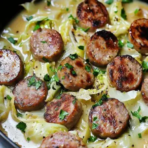 Creamy Cajun Sausage Cabbage Alfredo served in a bowl