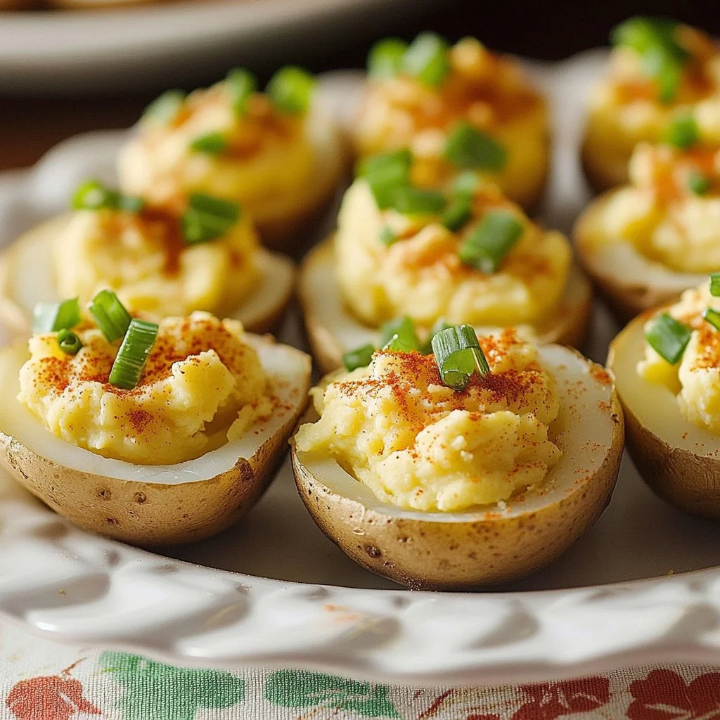 Creamy deviled potatoes served as a budget-friendly appetizer