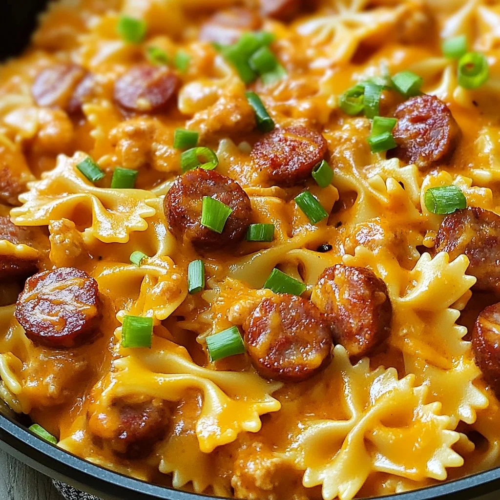 Creamy Kielbasa Pasta in One Pot served in a bowl with herbs