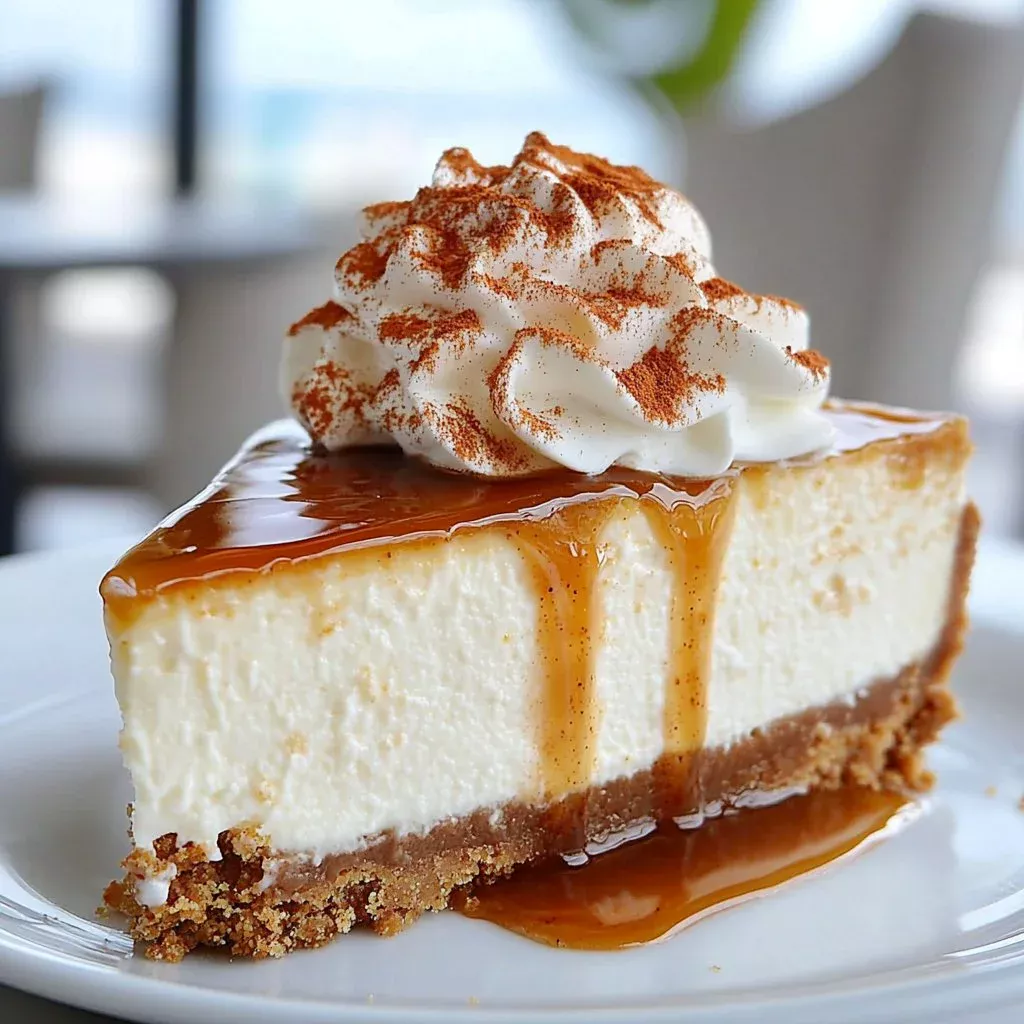 Delicious creamy no bake pumpkin cheesecake served on a festive plate