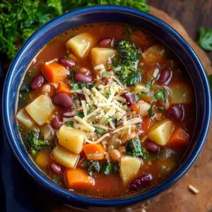 Creamy Olive Garden Minestrone soup in a bowl with vegetables