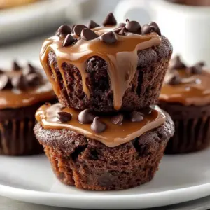 Delicious creamy peanut butter brownie bites on a white plate.