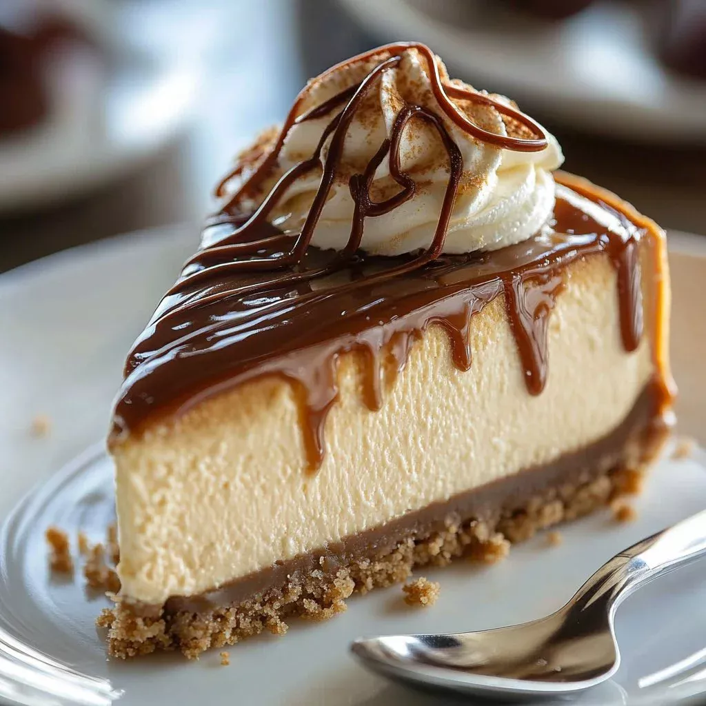 Delicious creamy peanut butter cheesecake slice on a plate