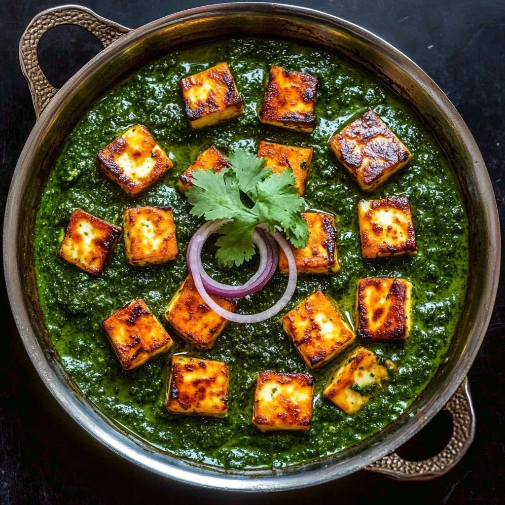 Bowls of creamy Palak Paneer with spinach and paneer cheese