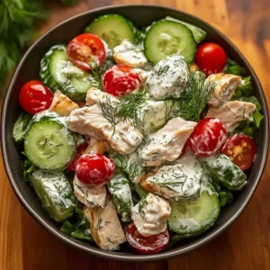 Creamy Tzatziki Chicken Salad with fresh ingredients and herbs