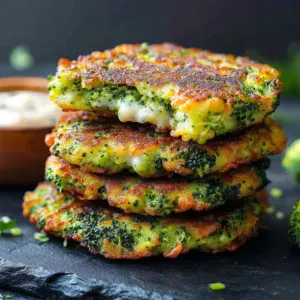 Delicious crispy broccoli fritters served on a plate