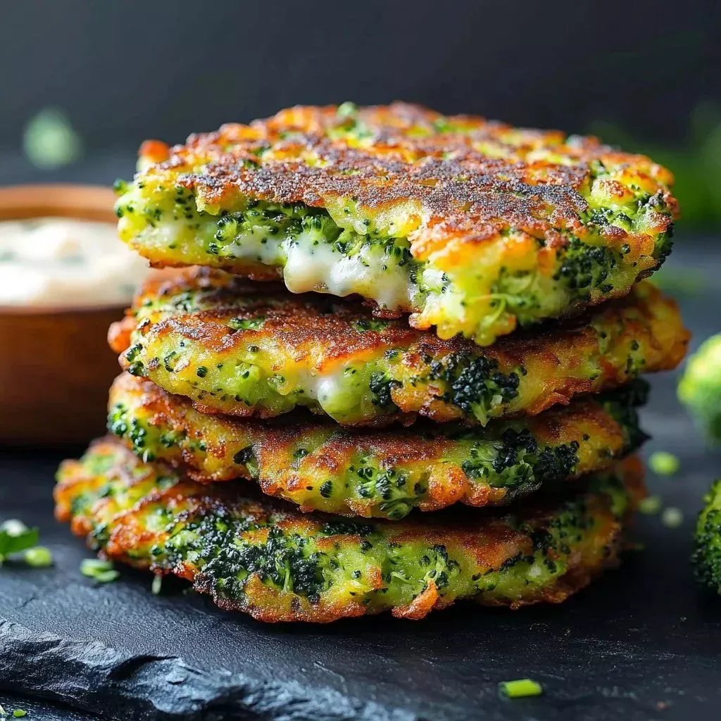 Delicious crispy broccoli fritters served on a plate
