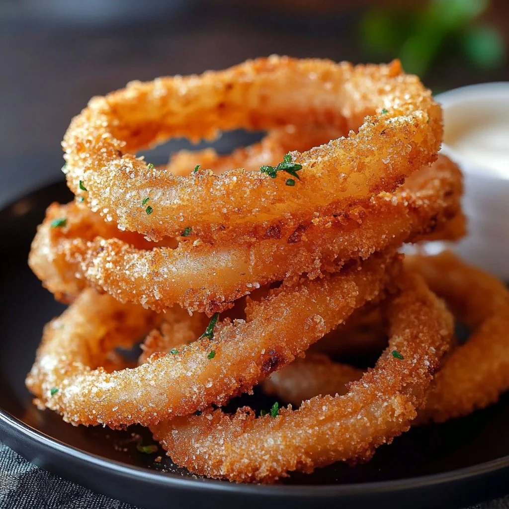Crispy homemade onion rings served on a plate