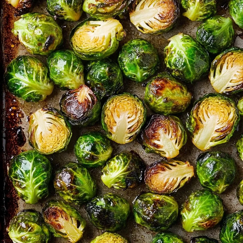 Crispy roasted Brussels sprouts garnished and ready to serve