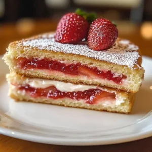 Crispy strawberry cheesecake sandwiches with fresh strawberries and graham cracker crust