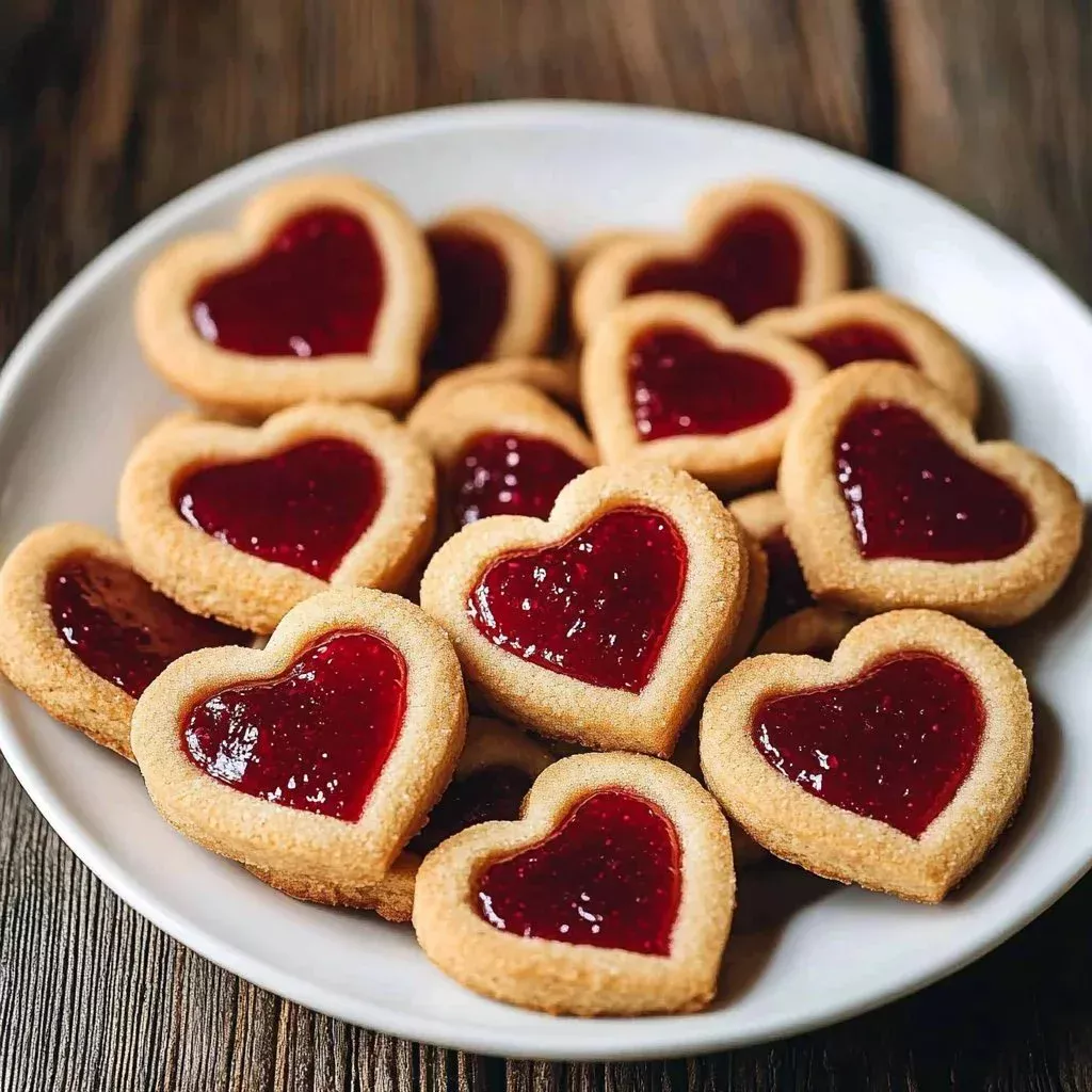 Delicious jam filled cookies on a plate with fresh fruit.