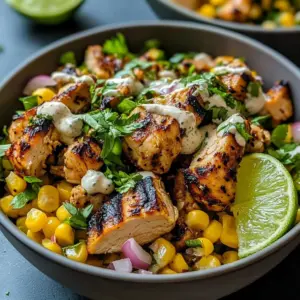 Delicious street corn chicken bowl with grilled chicken and fresh toppings