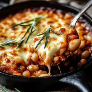Cozy white bean tomato bake in a ceramic dish, perfect for quick dinners.