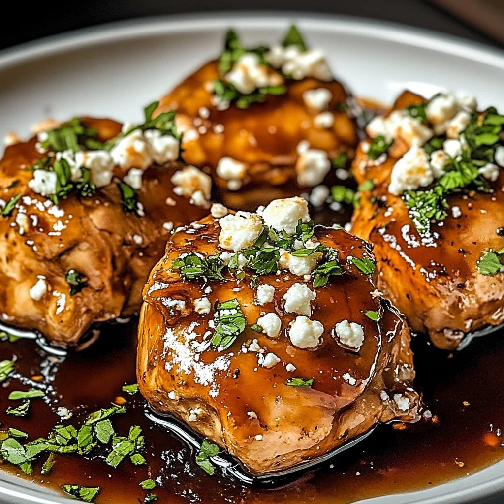 Baked hot honey feta chicken served with herbs and spices.