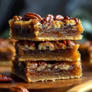Delicious easy pecan pie bars topped with caramel and pecans