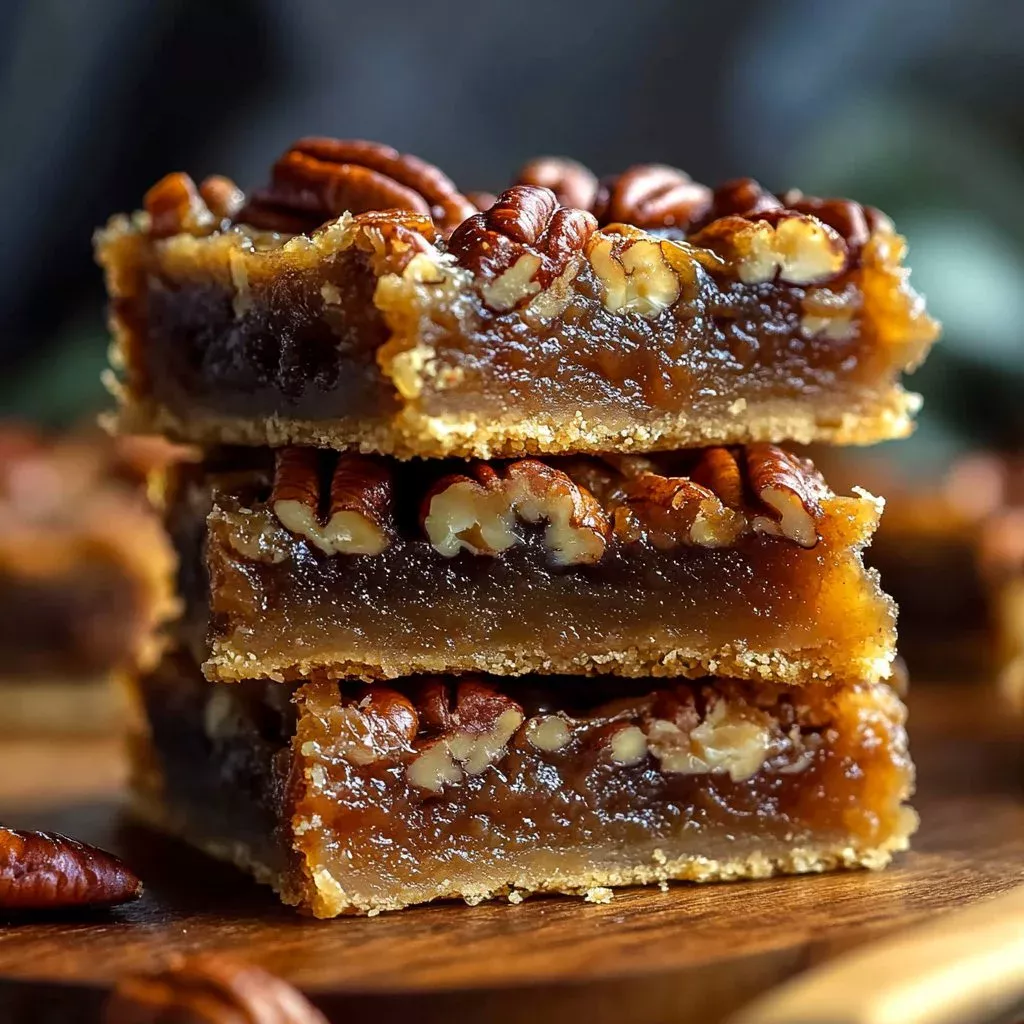 Delicious easy pecan pie bars topped with caramel and pecans