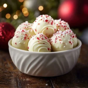 Easy peppermint white chocolate truffles ready for a festive treat