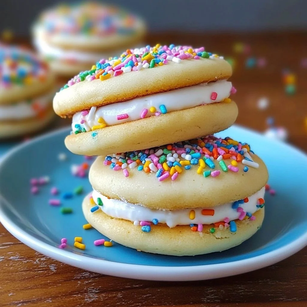 Funfetti whoopie pies with colorful sprinkles and creamy filling