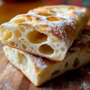 Freshly baked ciabatta bread loaves on a wooden board